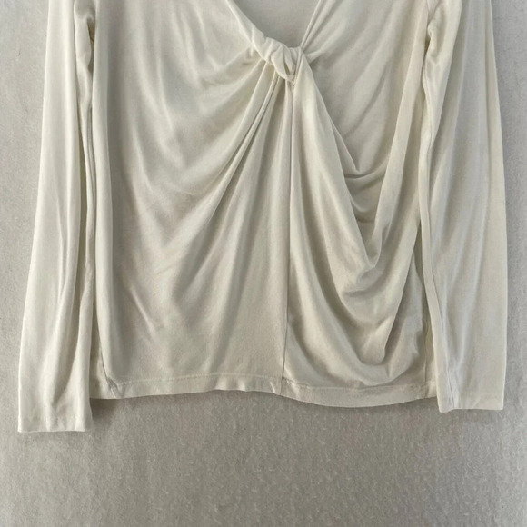 Athleta Shirt Women's Sz S Ivory Long Sleeve Twist Front Pullover V-neck Knotted - Picture 7 of 12